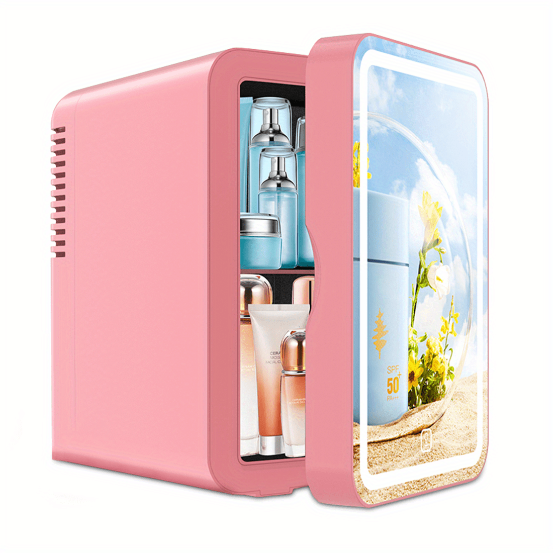  YTIG Flawless Beauty Mini nevera/refrigerador cosmético  portátil para el cuidado de la piel, 2 en 1 espejo de maquillaje con luz  LED, 8 litros para maquillaje y cuidado de la piel