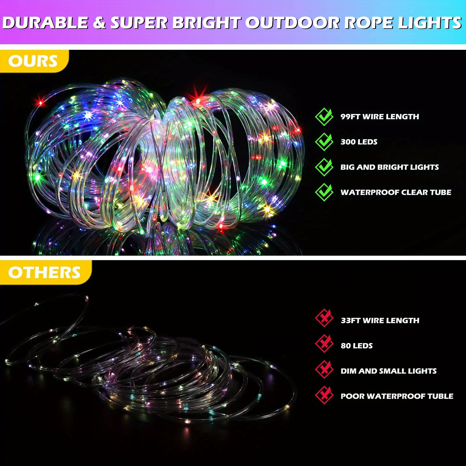 1 pack 99ft 300 led rope lights outdoor waterproof 16 colors changing string lights plug in with remote control indoor twinkle fairy lights for bedroom garden party halloween christmas decorations details 5