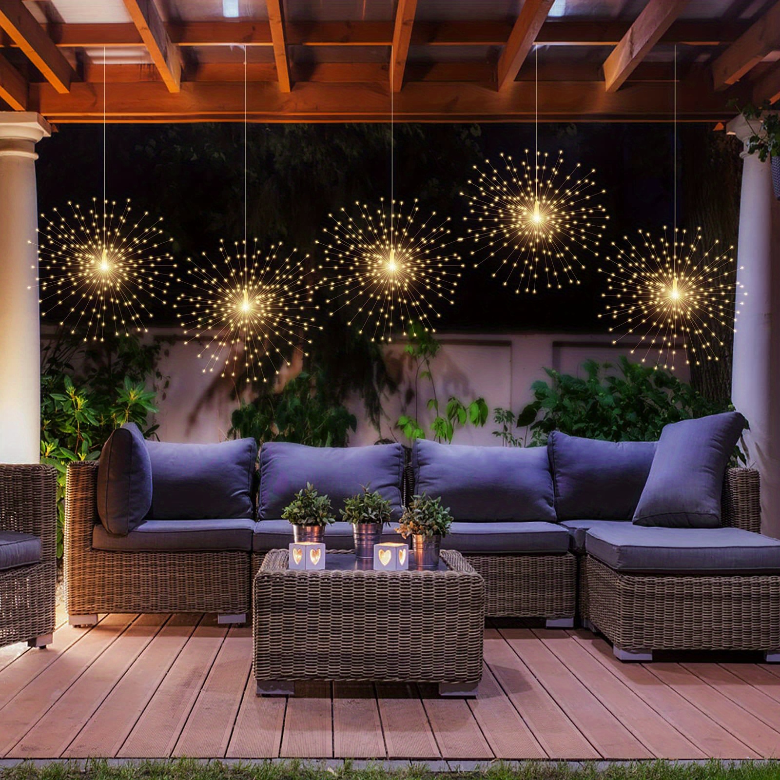 1pc solar starburst sphere lights 120 led firework lights 8 modes dimmable waterproof hanging fairy light copper wire lights for patio tent parties christmas yard garden decoration solar powered details 1