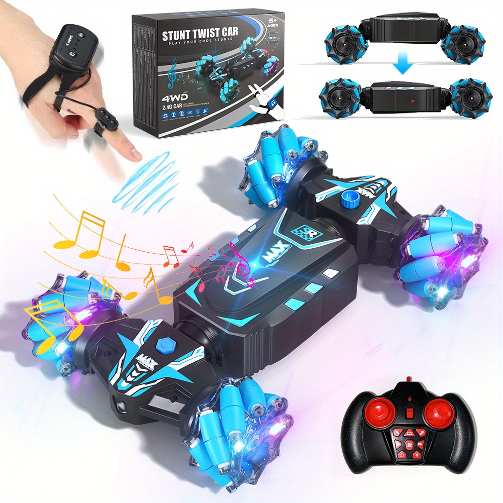 RC Stunt Car Gesture Sensing, with Light & Music for Boys Watch Hand Remote  Control Car, Rotating Off-Road Vehicle 360° Flips with 2 Batteries, Boy's  Birthday Gift 
