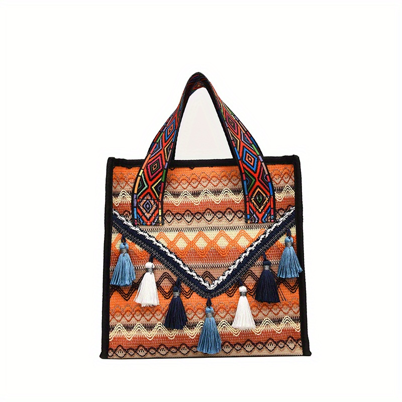 Boho Tribal Pattern Fringe Bag - Bags and Clutches