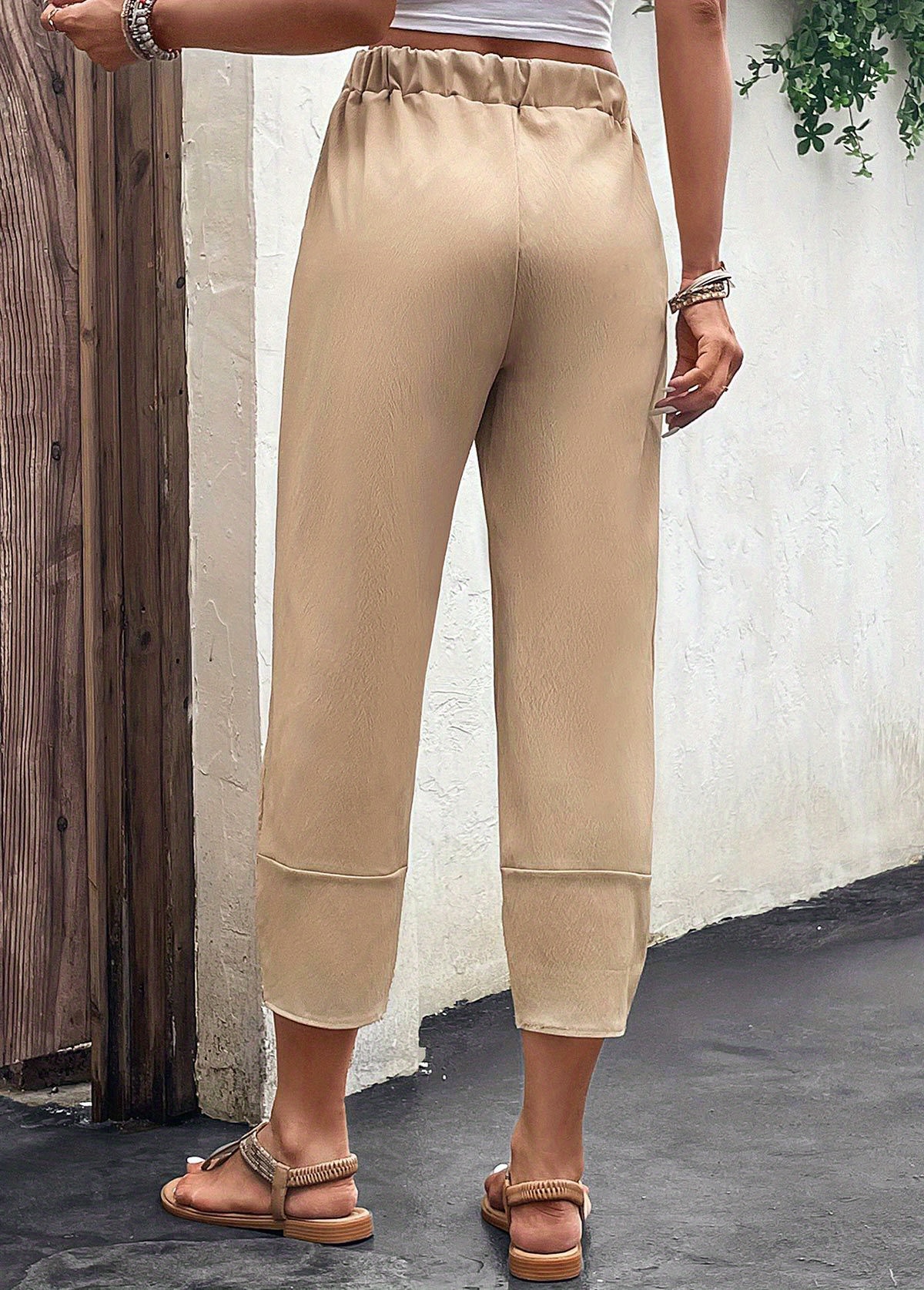 Solid Cropped Carrot Pants, Casual Elastic Waist Versatile Pants, Women's  Clothing - Temu Belgium