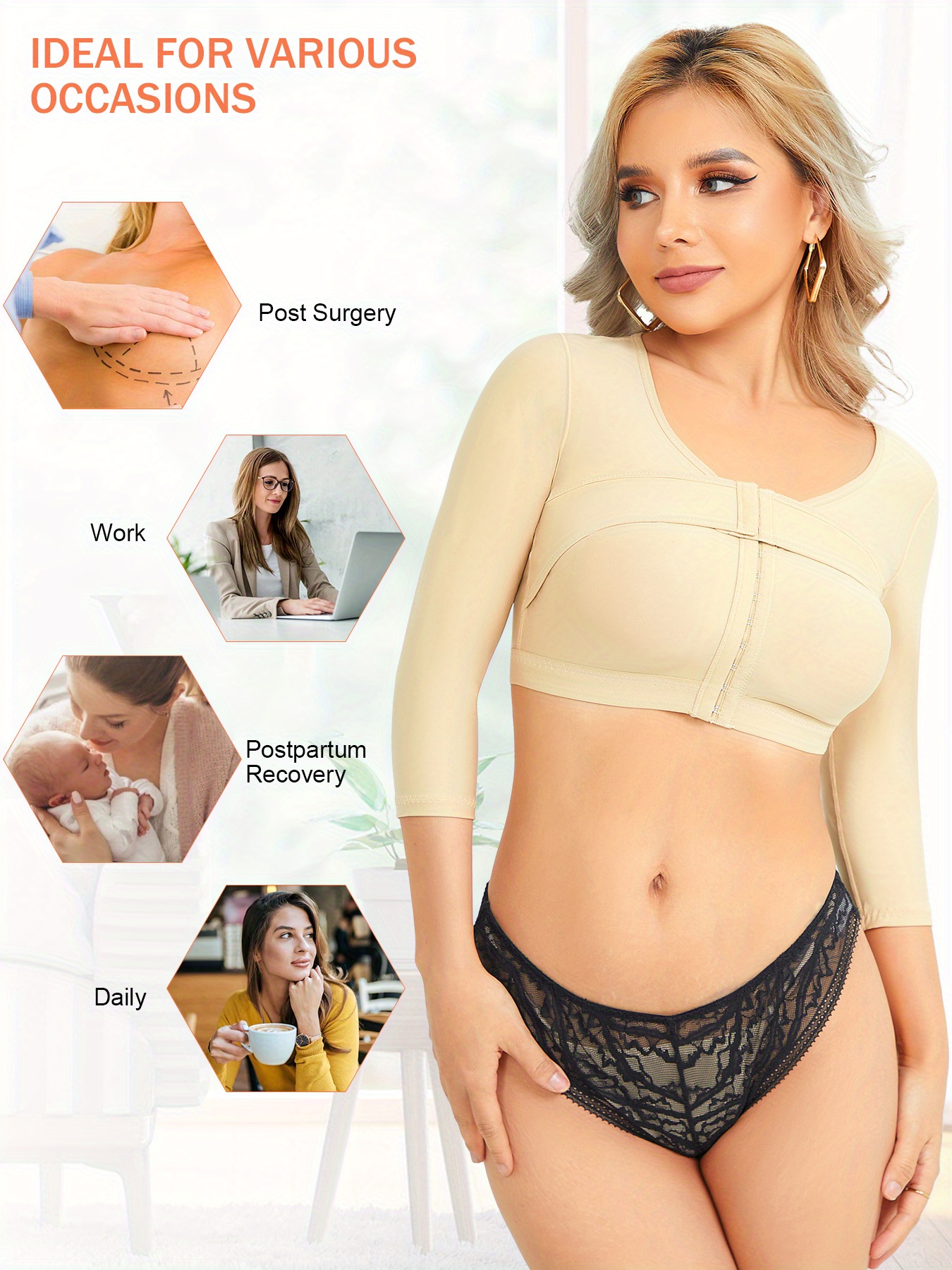 Posture Corrector Tops, Post Surgical Arm Shaper Slimmer Open Bust Body  Shaper, Women's Underwear & Shapewear