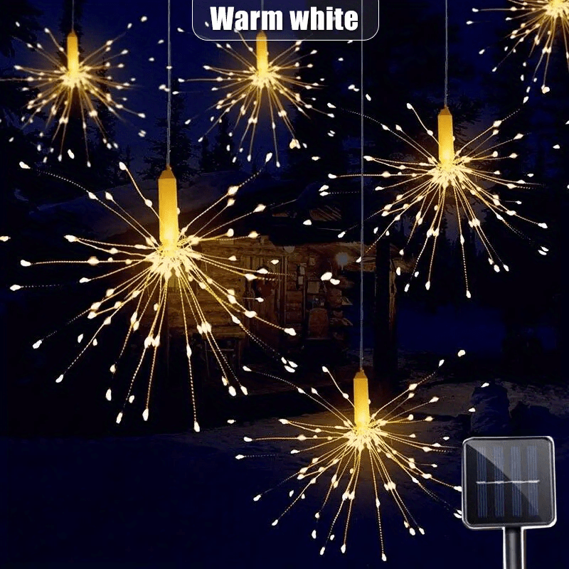 1pc solar starburst sphere lights 120 led firework lights 8 modes dimmable waterproof hanging fairy light copper wire lights for patio tent parties christmas yard garden decoration solar powered details 2