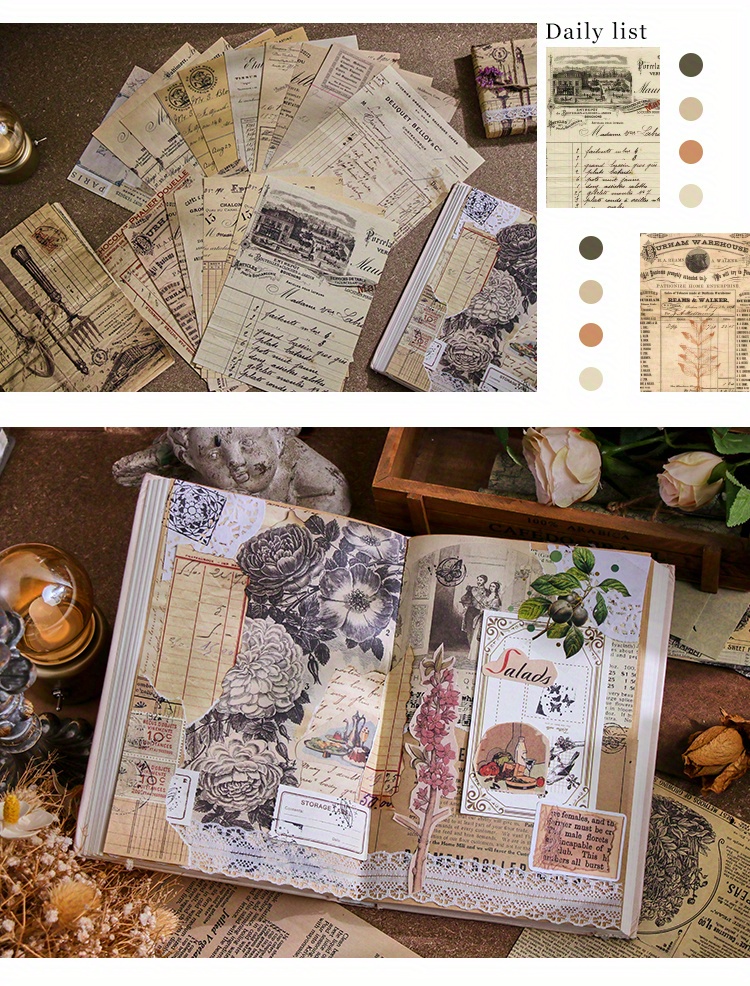 30Sheets Vintage Inspiration Scrabooking Papers for DIY Decorating