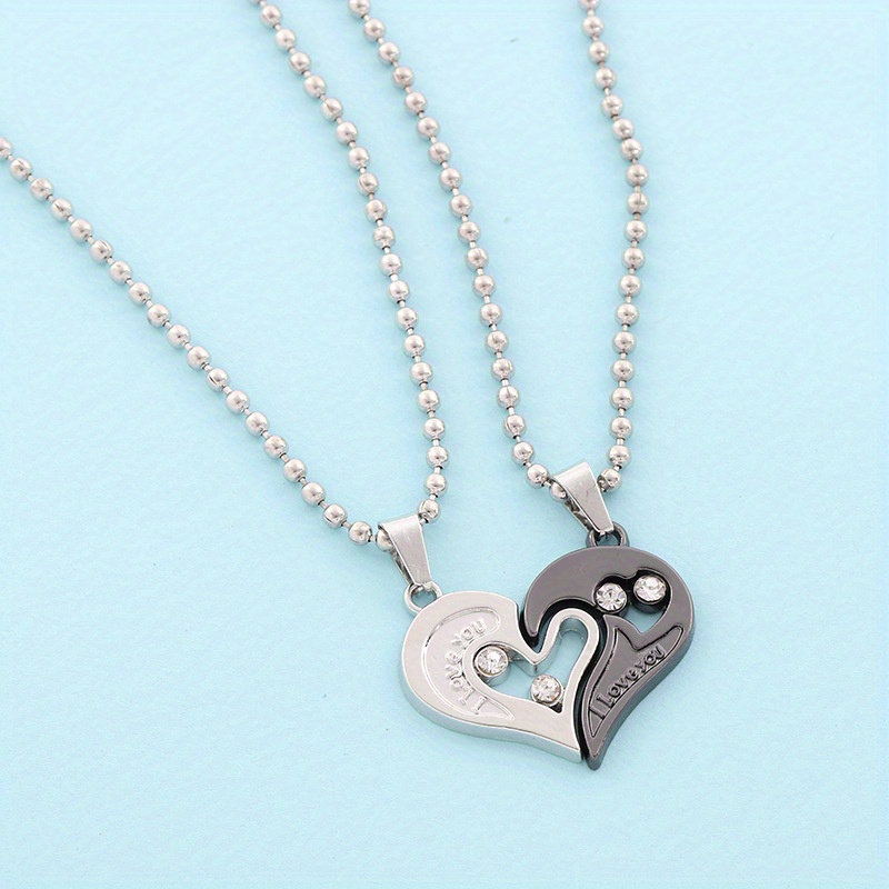 2Pcs Set Love Heart Necklaces for Couples