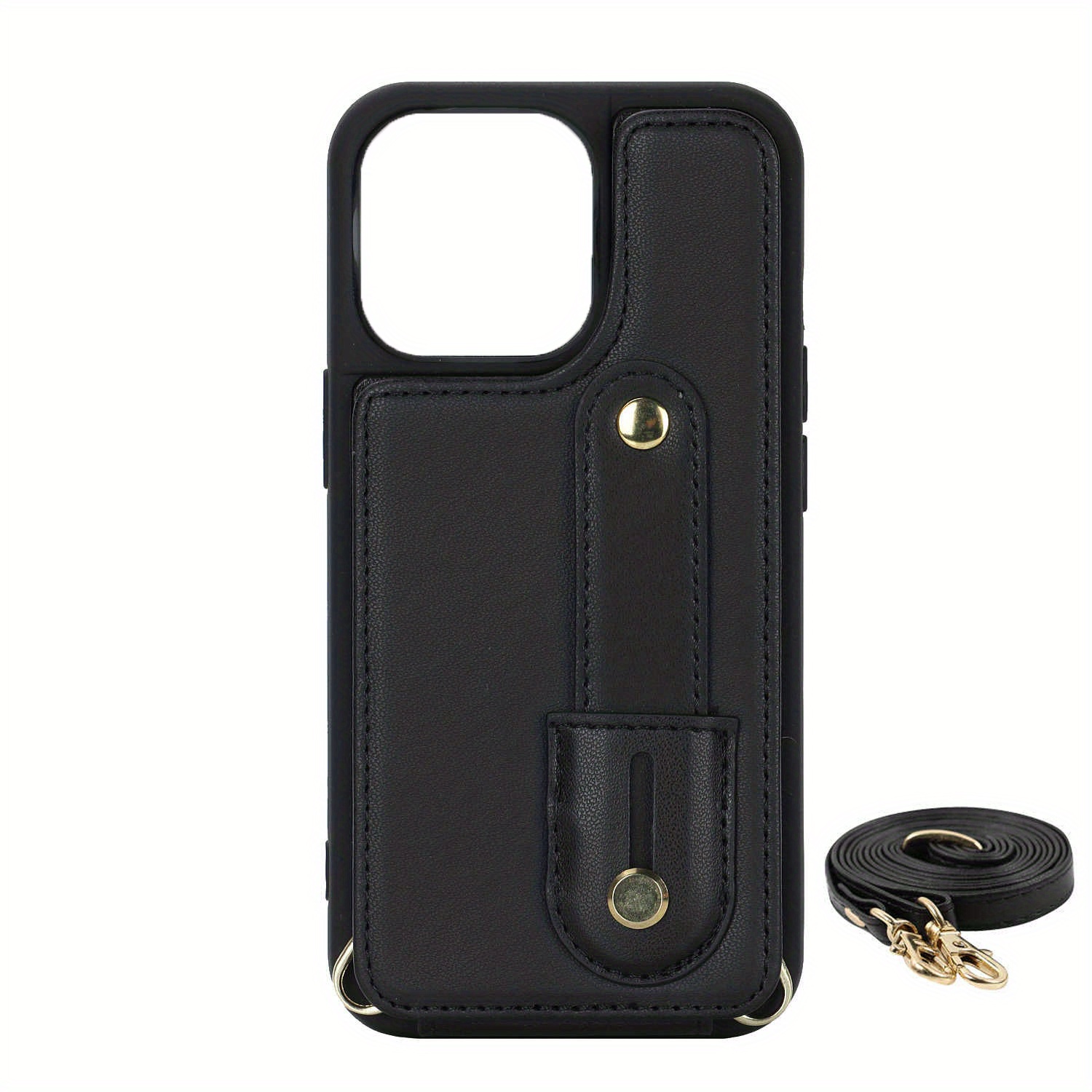For iPhone 14 Pro Max 13 12 11 XS XR 7 8 Luxury Leather Wrist Strap Square  Case