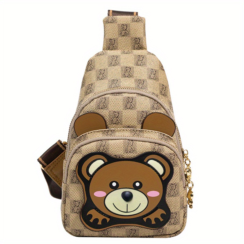 Cute Bear Chest Bag, Trendy Faux Leather Sing Bag, Women's Outdoor