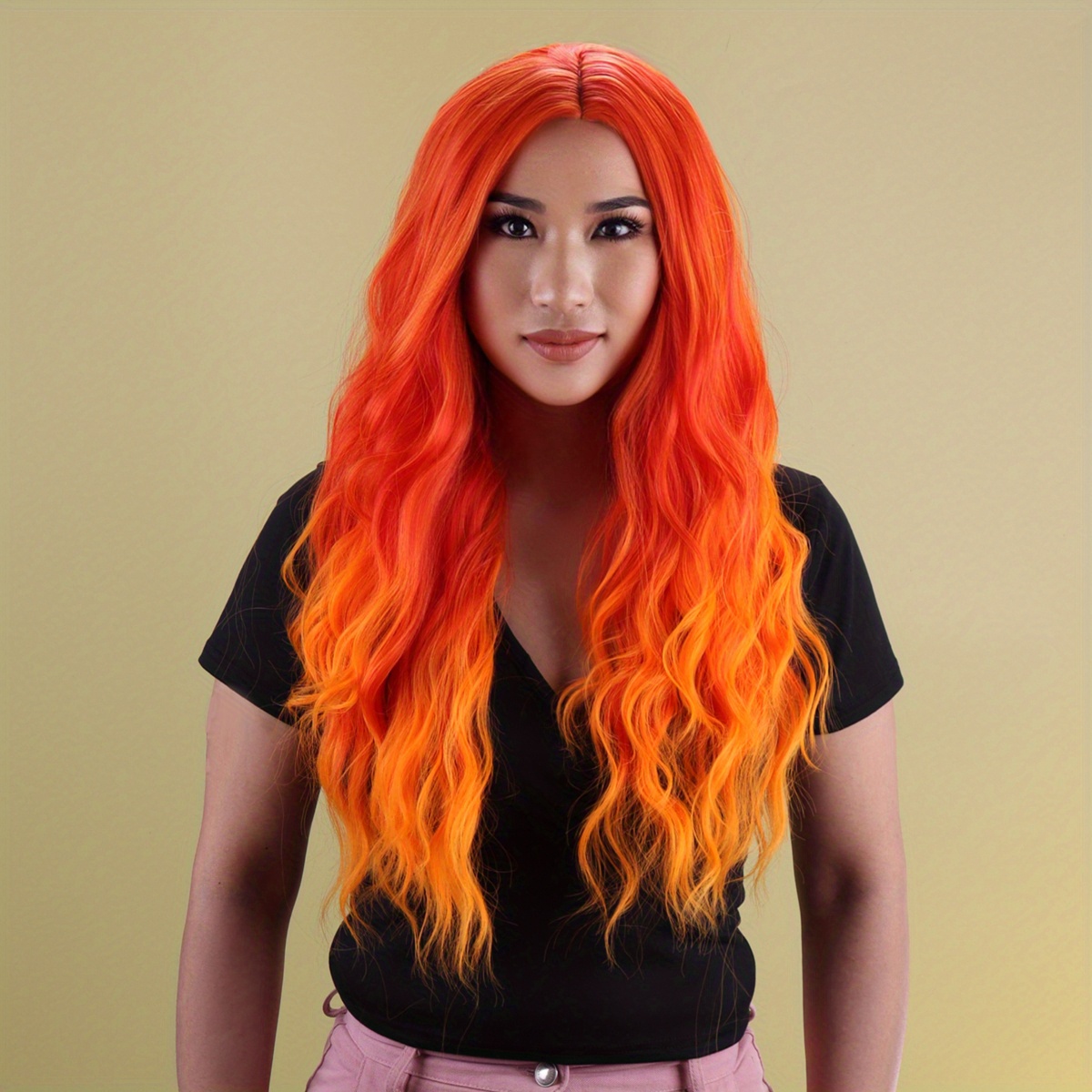 Long Body Wave Curly Synthetic Wig With Bangs For Women