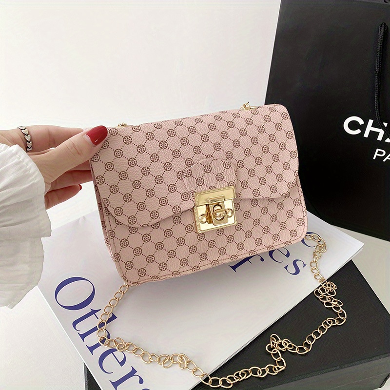 Vintage Pattern Square Shoulder Bag Classic Chain Bag For Work