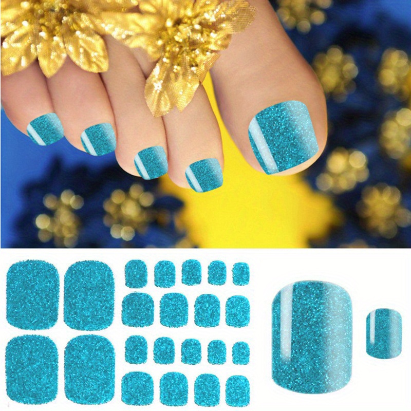 Glitter Toe Nail Stickers full Nail Wraps solid Color - Temu