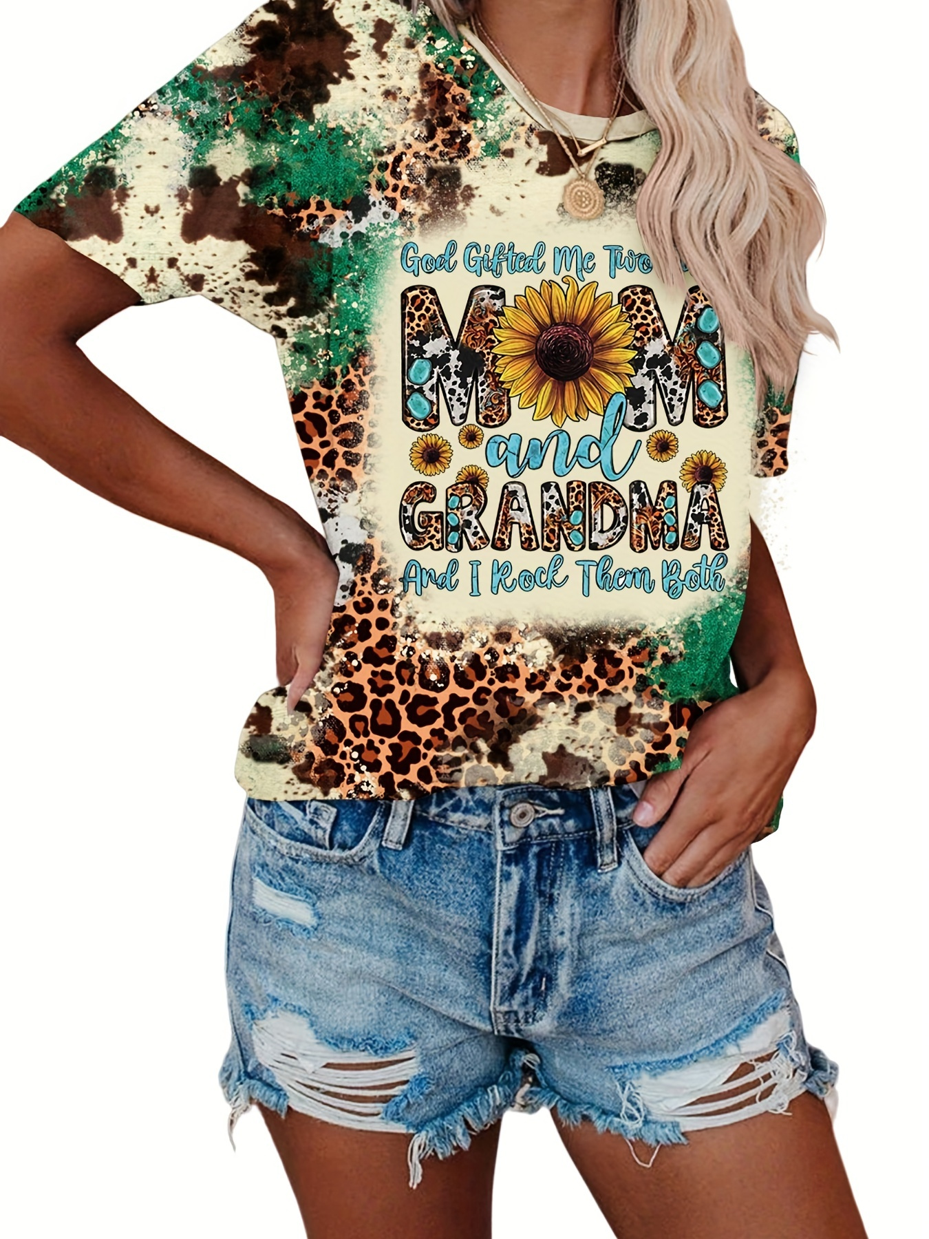 SurBepo Women's Merry Christmas Leopard Plaid Tree T-Shirt - Casual Holiday Graphic Tee