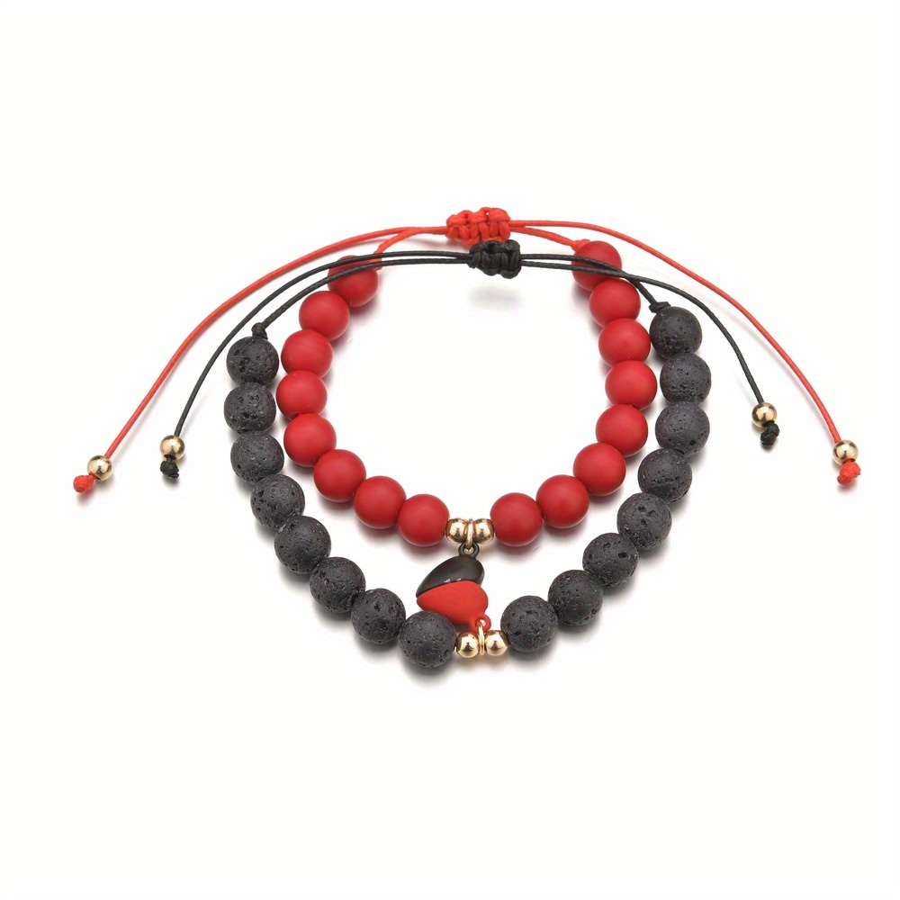 2pcs Beaded Black And Red Bracelet Bead-string Bracelet Jewelry Accessory  for