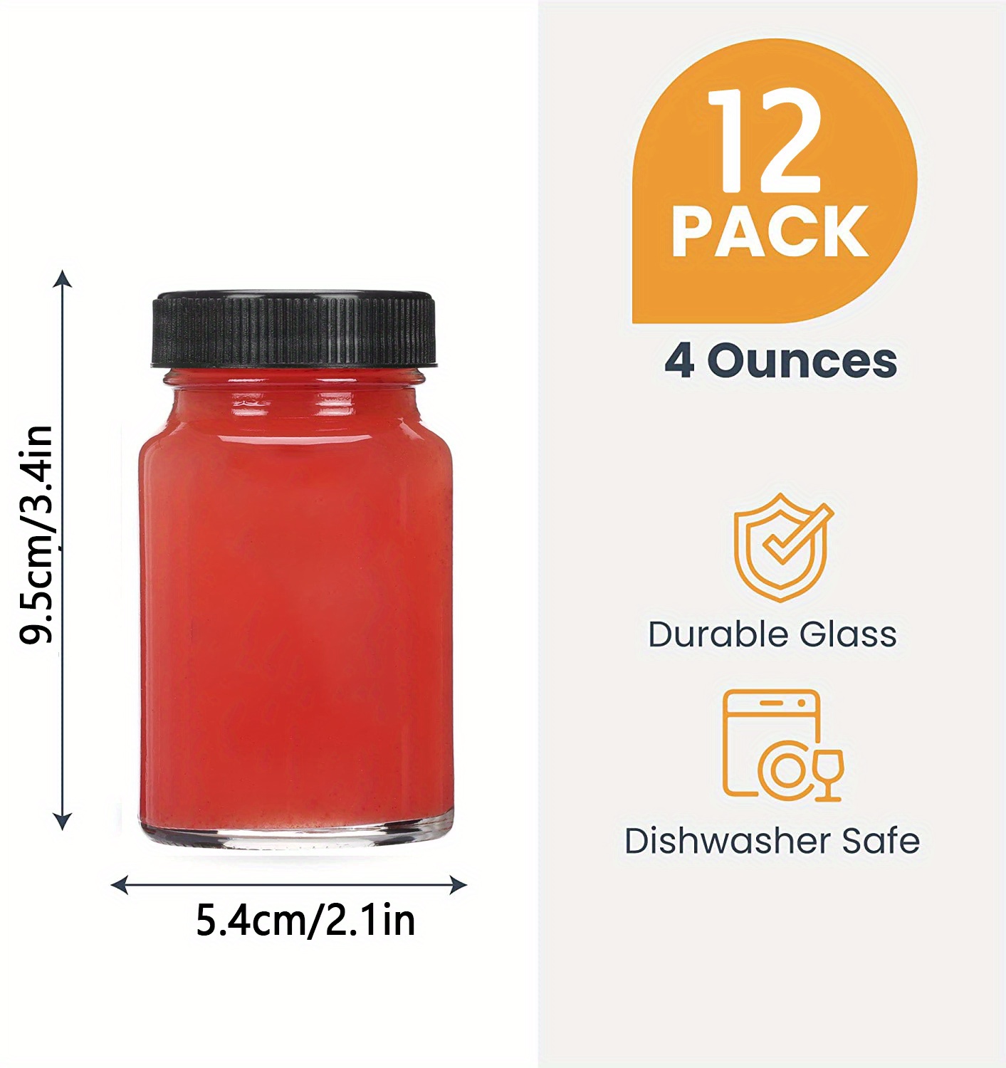 Juice Bottles - 4 Pack Wide Mouth Glass Bottles with