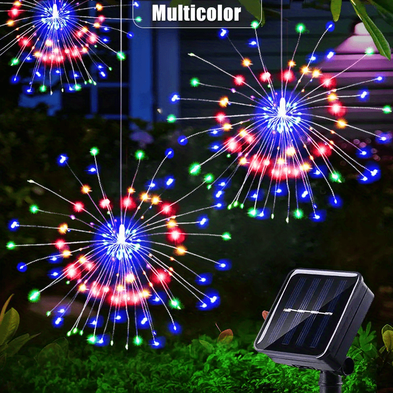 1pc solar starburst sphere lights 120 led firework lights 8 modes dimmable waterproof hanging fairy light copper wire lights for patio tent parties christmas yard garden decoration solar powered details 7