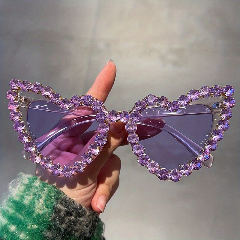Y2K Rhinestone Heart Sunglasses UV400
