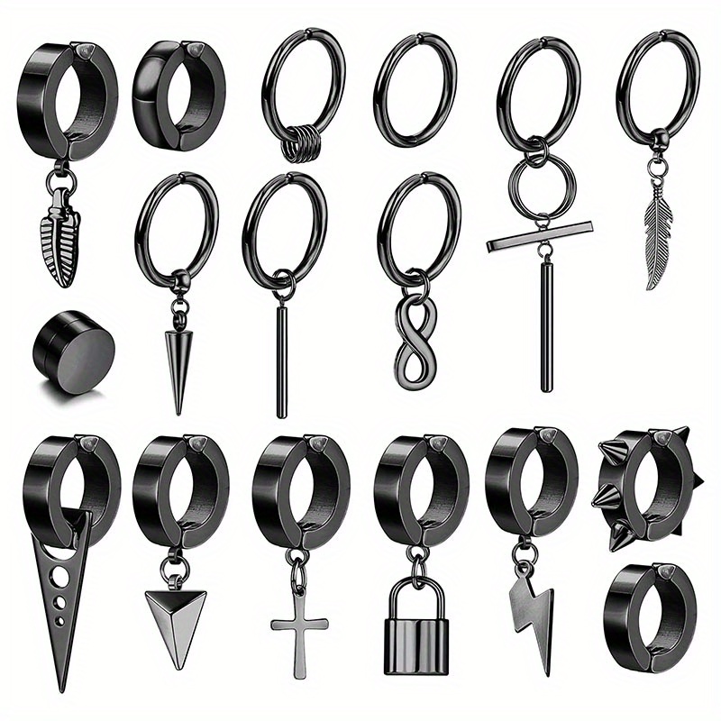 17 Pieces Of Tassel Geometric Patterns Fake Earrings Punk Trendy Cool ...