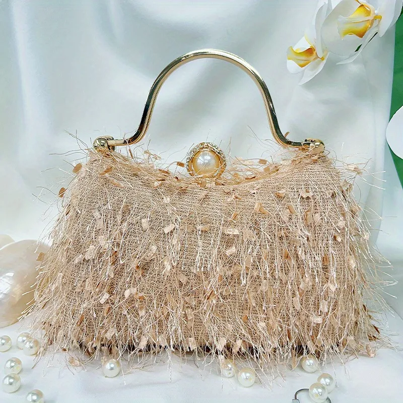 Feather Design Evening Bag, Vintage Top Ring Clutch Purse, Women's Elegant  Handbags For Wedding Party Prom - Temu
