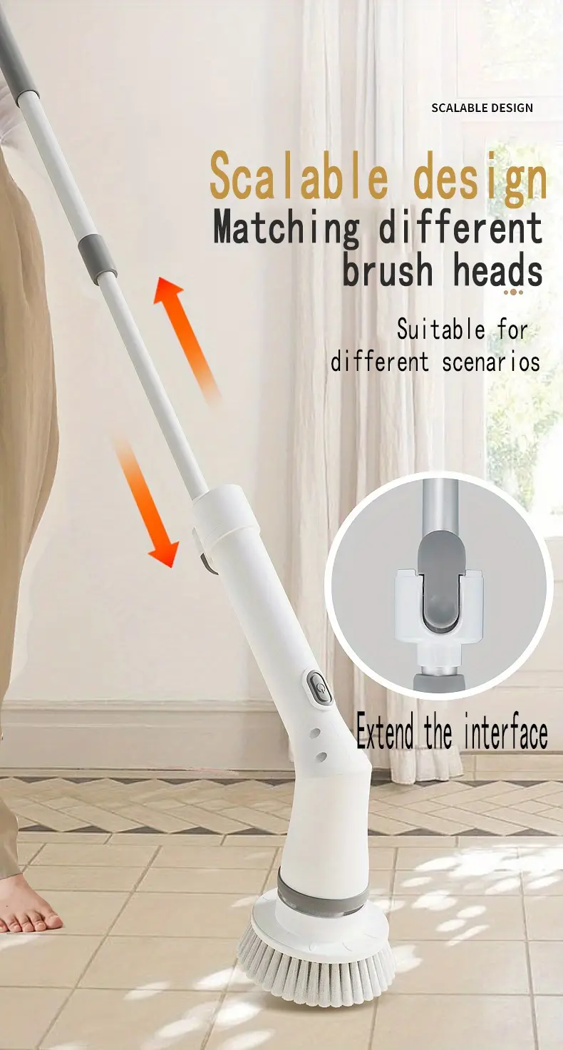 Set, Electric Cleaning Brush, Electric Spin Scrubber, Long Handle Scrubber,  Bathtub Tile Scrubber With 6 Replaceable Brush Heads, 90-120Min Running Ti