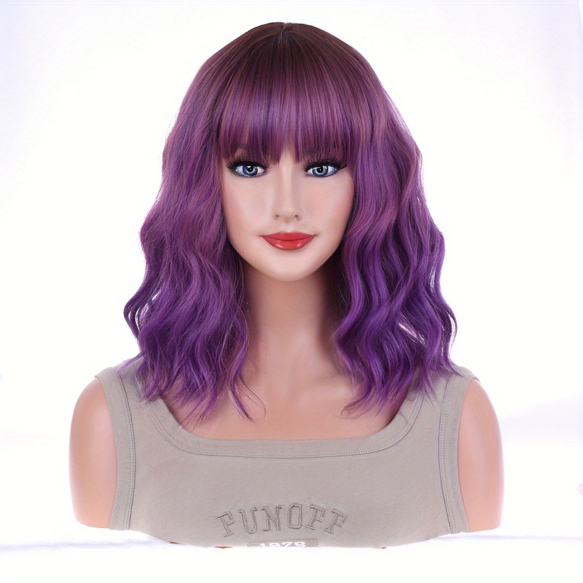 Shoulder Length Water Wave Wigs Synthetic Wigs Bangs Women Temu