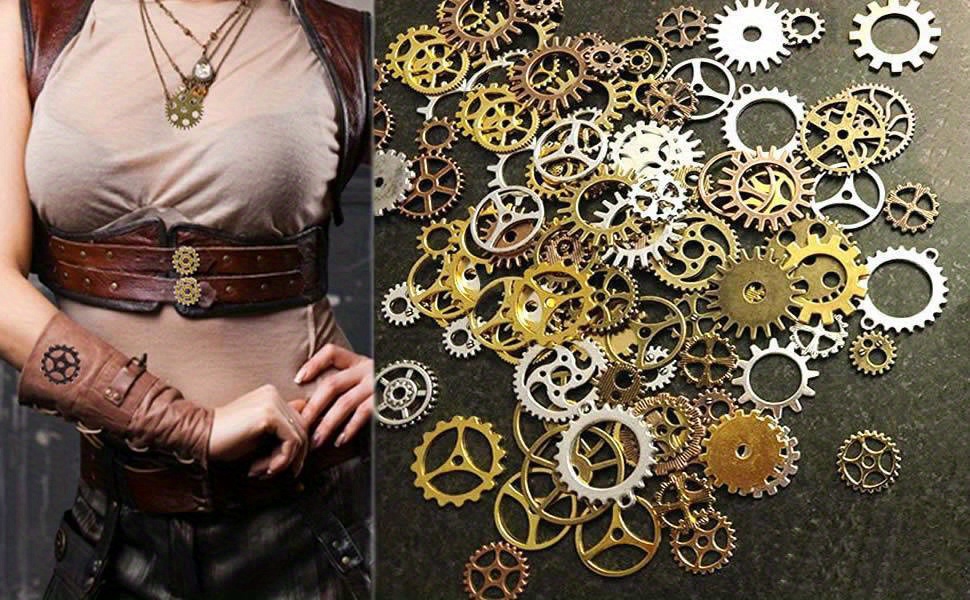 BIHRTC 100 Gram DIY Assorted Color Antique Metal Steampunk Gears Charms  Pendant Clock Watch Wheel Gear for Crafting Jewelry Making Accessory  Assorted Color 2