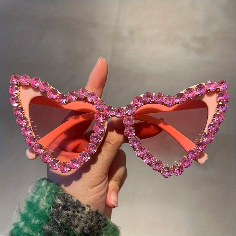 Y2K Rhinestone Heart Sunglasses UV400