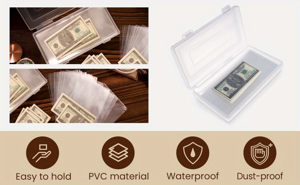 Dollar Bill Holder with Storage Box, Clear Money Sleeves ,100