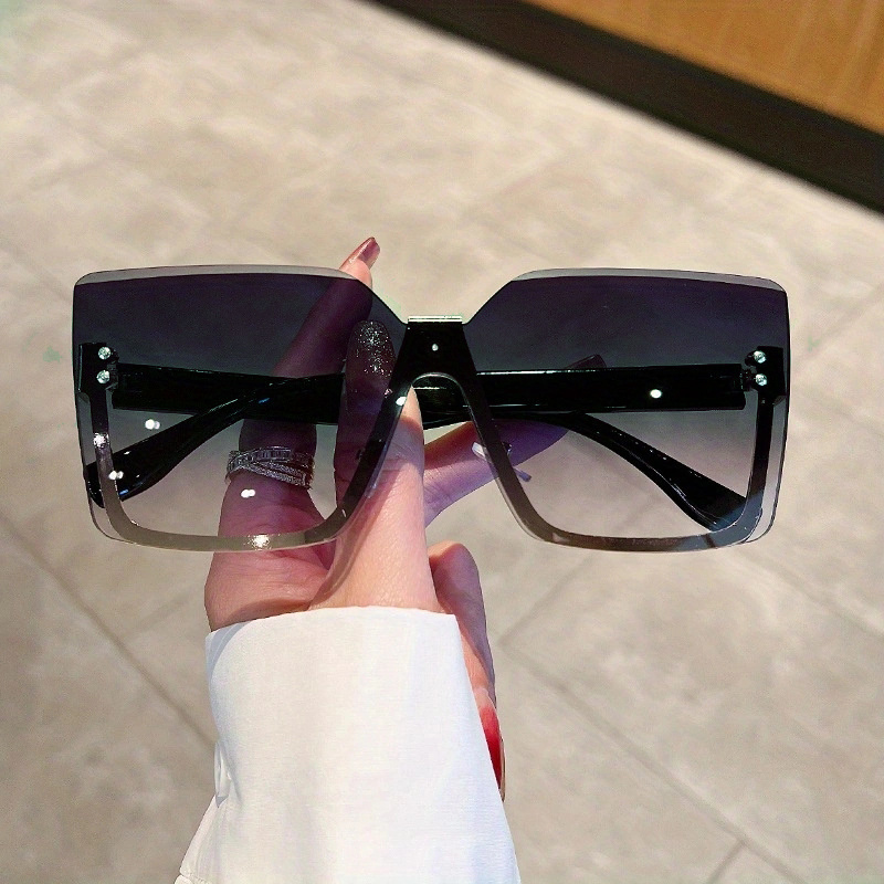 Square Rimless Fashion Sunglasses For Women Men Casual Rivet Decor Gradient  Glasses For Summer Beach Party, Uv400 - Temu
