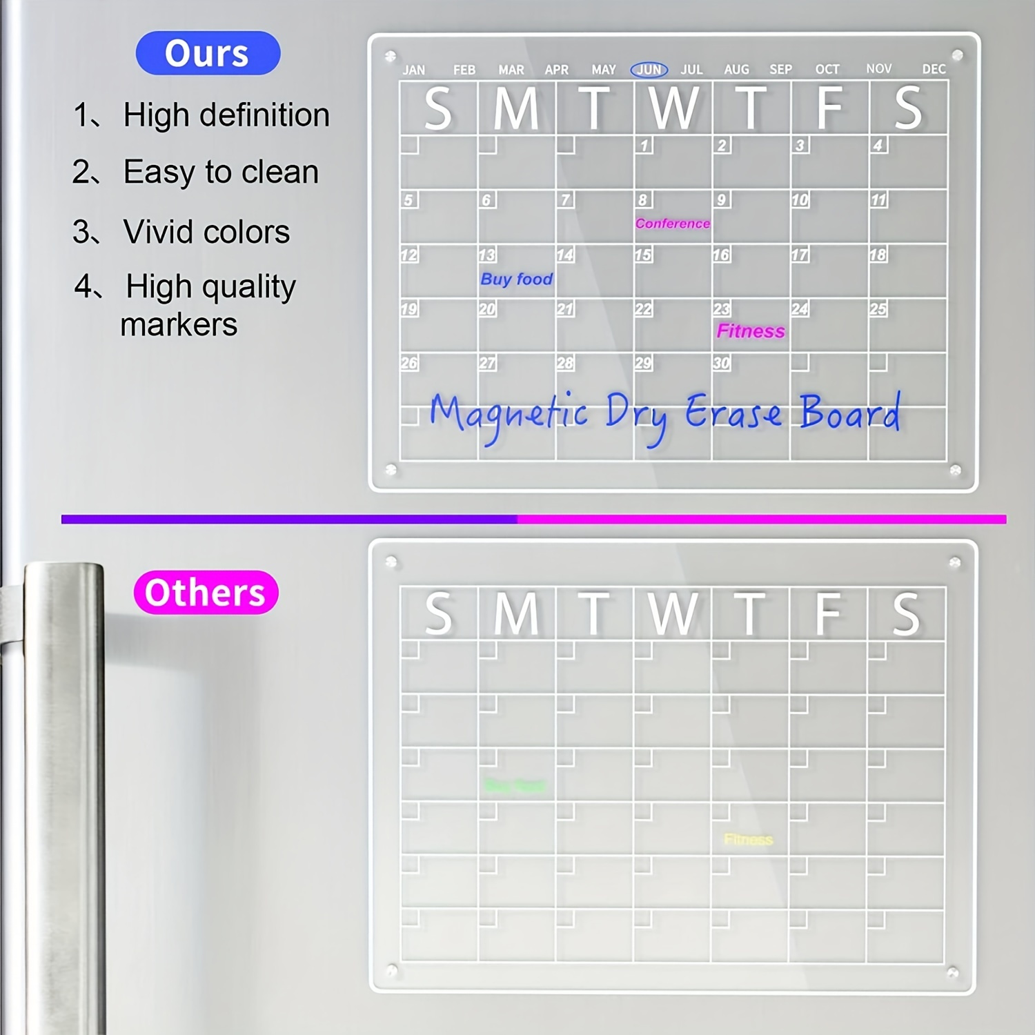 Acrylic Magnetic Dry Erase Board Calendar For Fridge, 15.7''x11.8