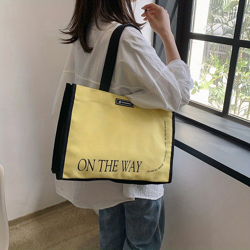 Letter Graphic Canvas Tote Bag