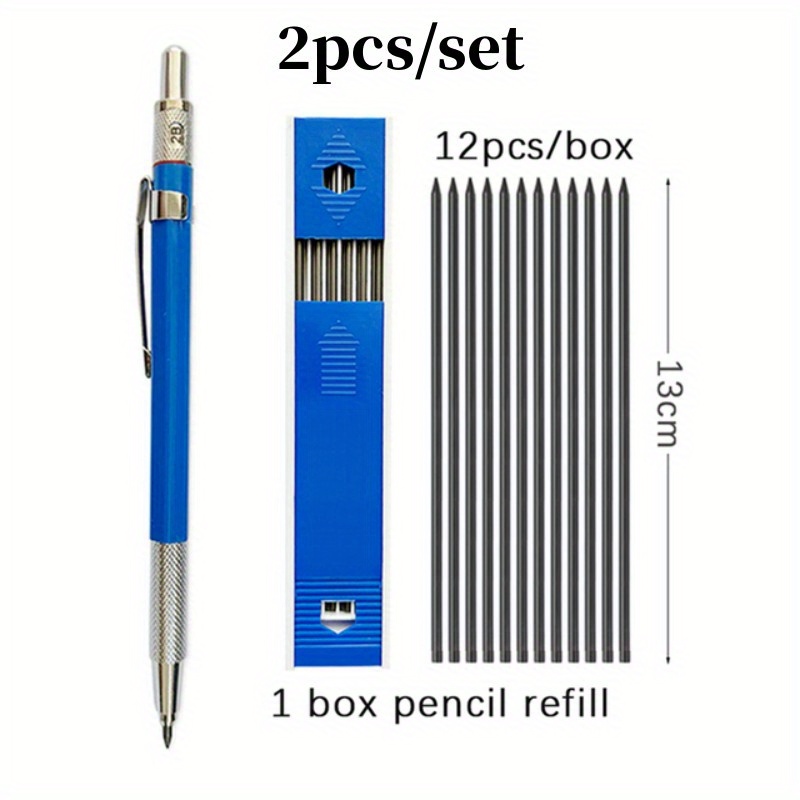 2.0mm Metal Mechanical Pencils with 12PCS Leads HB Lead Holder Drafting  Drawing Pencil Set Writing School Stationery