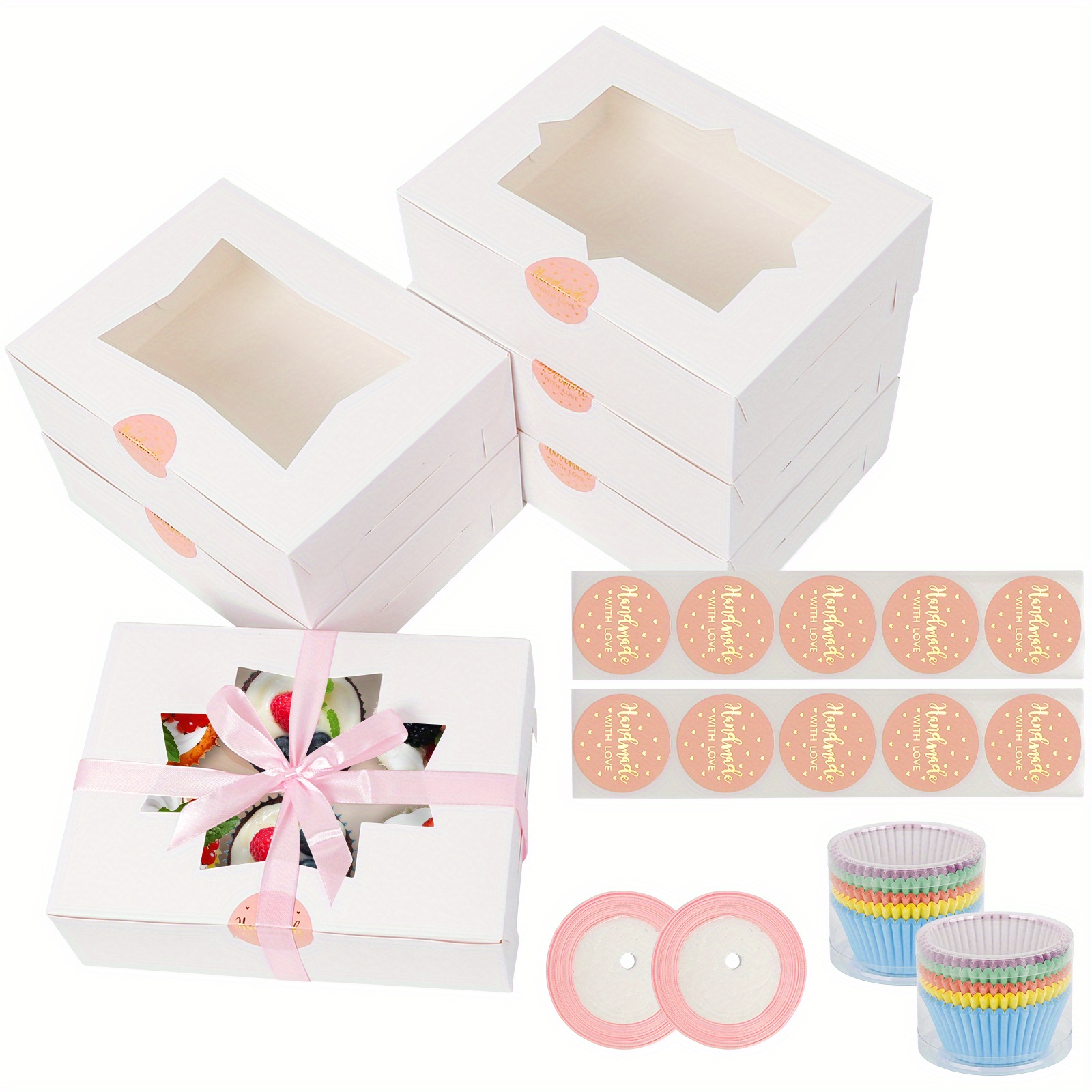 Scatole per biscotti da 12 pezzi con finestrella più etichette e nastro di  lino, confezioni di scatole di fragole, scatole di dolcetti, scatola di  pasticceria, scatola di dessert -  Italia
