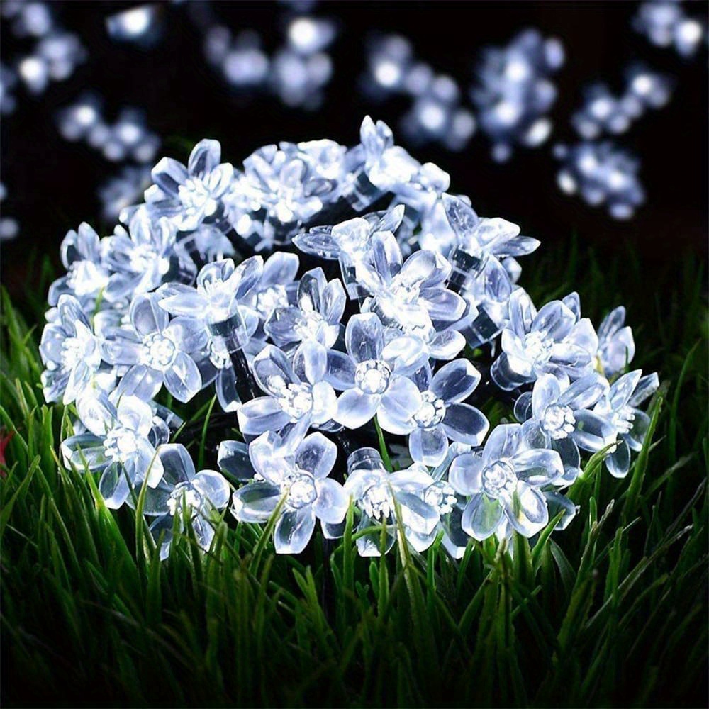 1pc peach flower solar string lights solar lights outdoor waterproof cherry blossoms solar fairy lights decorations for garden yard patio christmas tree party decoration details 24