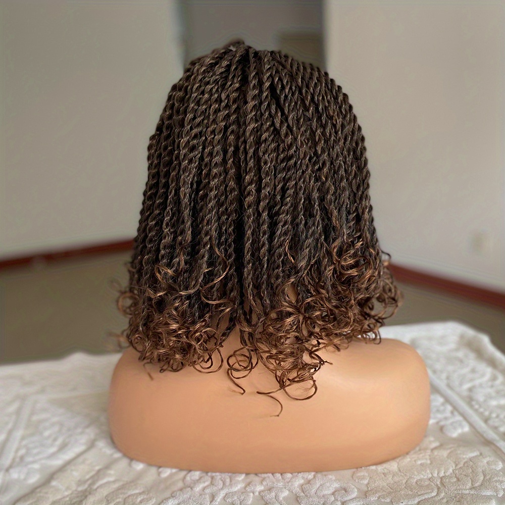 Short Box Braided Bob Wig for Black Women, 14 Inch Curly Goddess Box Braids  Wigs Synthetic Box Braiding Hair Black Color Bob Wigs with Natural Hair