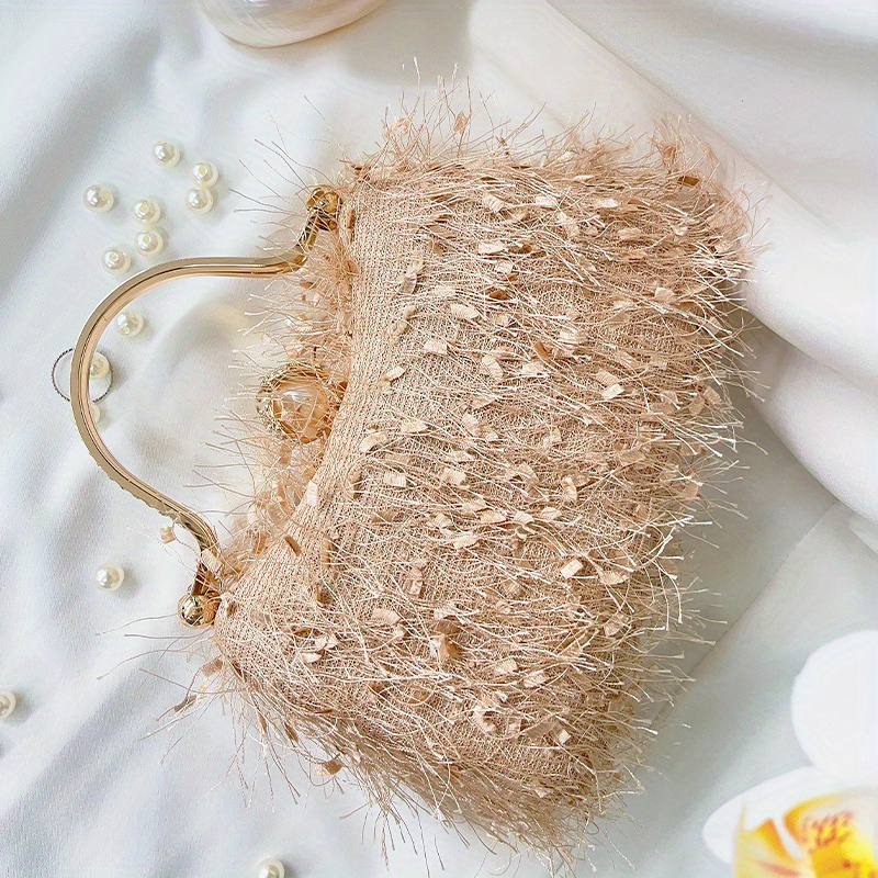 Feather Design Evening Bag, Vintage Top Ring Clutch Purse, Women's Elegant  Handbags For Wedding Party Prom - Temu