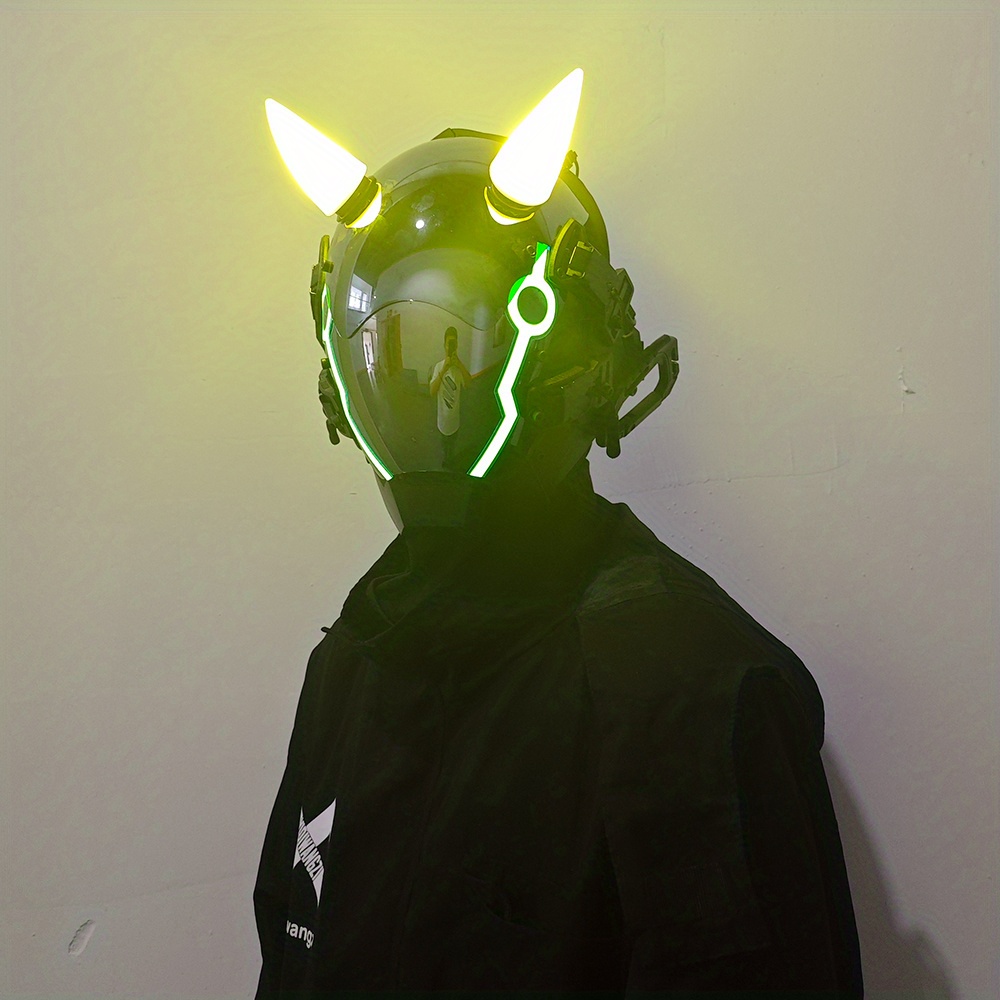 サイバーパンクマスク 大人用 クールな牛角 LEDライト 未来的