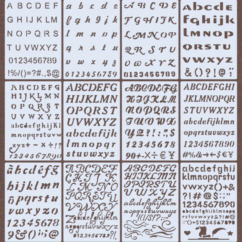 E-shop 12 Blatt 7*5 Zoll Buchstaben-, Zahlen- Und Symbolvorlagen, Geeignet Für Tagebücher, Zeitpläne, Grußkarten, Scrapbooking, Geschenkkarten,