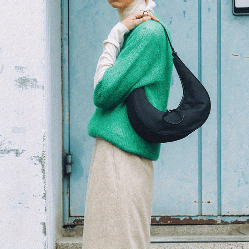 Solid Color Retro Crescent Bag, Casual Simple Felt Hobo Bag