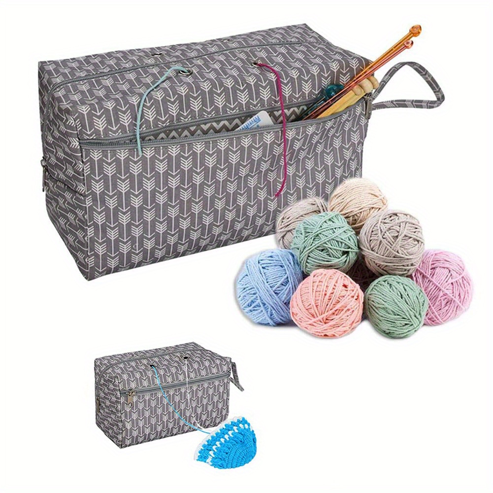 1pc Yarn Storage Bag, Crochet Beginner Yarn Storage Bag With Dividers For  Crocheting And Knitting, Portable Hand Sewing Accessories, Gray Available In