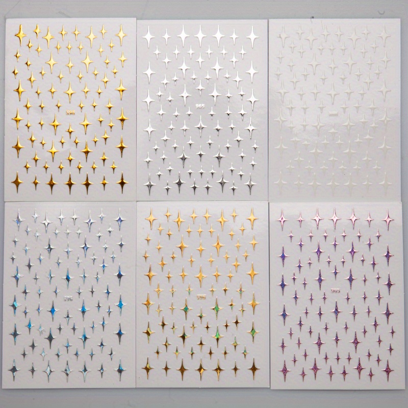 Stars Nail Art Stickers Decals 6Sheets Nail Art Supplies 3D Self-Adhesive  Nail Art Decoration Stars Holographic Laser Design Nail Art Accessories  Women and Girls DIY Acrylic Nail Art