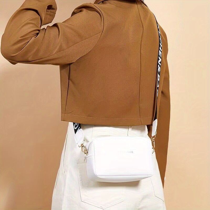 Mini Wide Strap Cube Crossbody Bag, Pu Leather Textured Bag