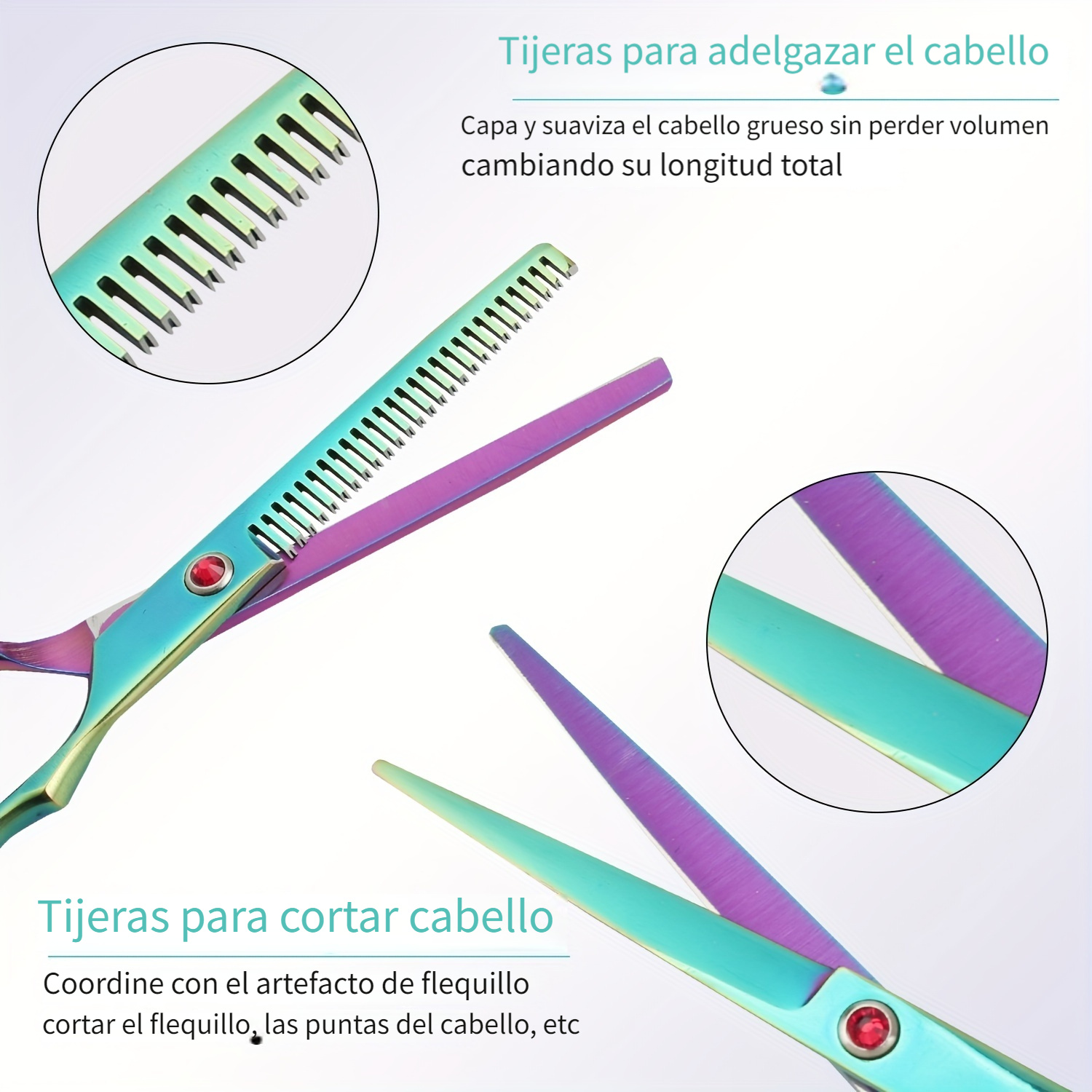 Tijeras de corte de cabello, 10 piezas de tijeras de peluquería de acero  inoxidable, tijeras profesionales de adelgazamiento para