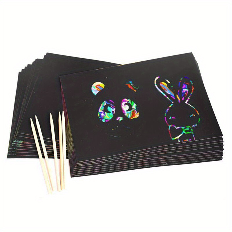 Scratch Paper Art Set Rainbow Magic Scratch Paper 50 PCS for Kids Black  Scratch it Off Art Crafts Kits Notes Boards