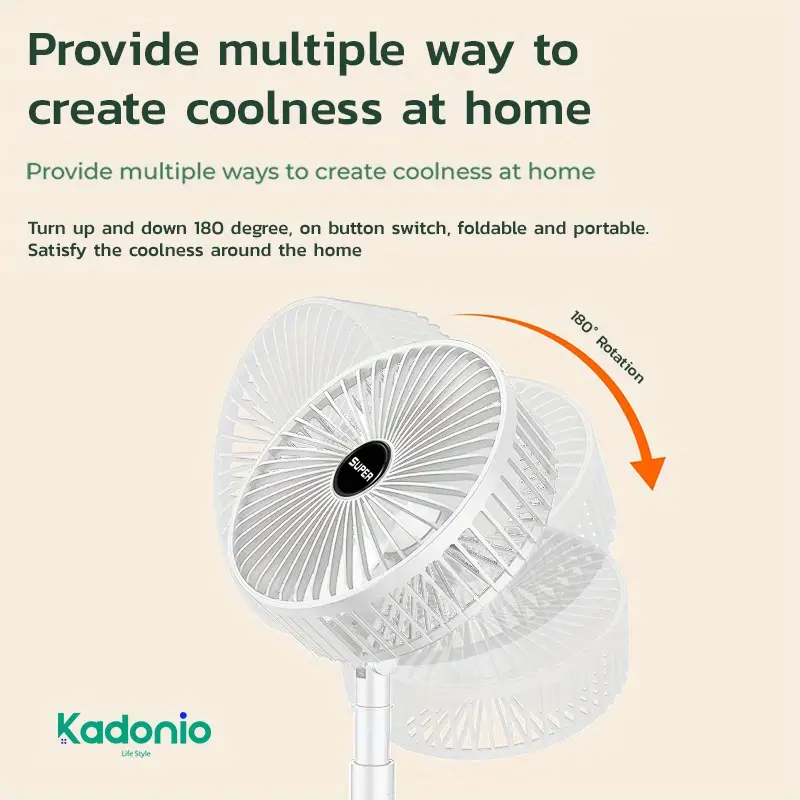 kadonio folding fan quiet 3 speed wind highly stretchable simulated natural wind 180 adjustment battery powered or usb powered home desk bedroom portable travel mini decorative fan 6 5 inch details 3