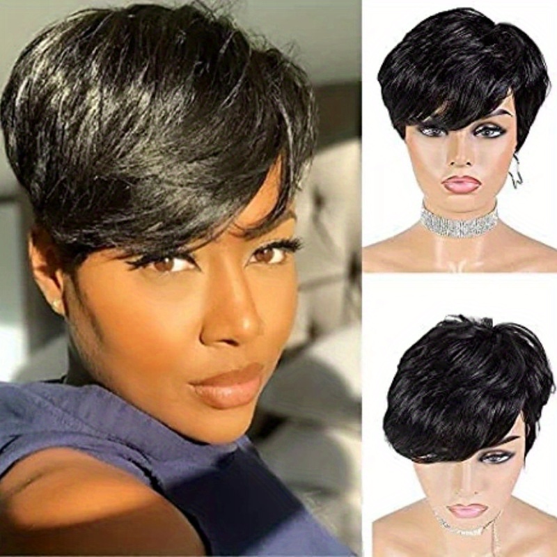 PangDongLai Pixie Cut Wigs for Black Women Pixie HairCut Human Hair Wigs  Short Brazilian Remy Human Hair Black with Brown F1B/33 Color Short Layered