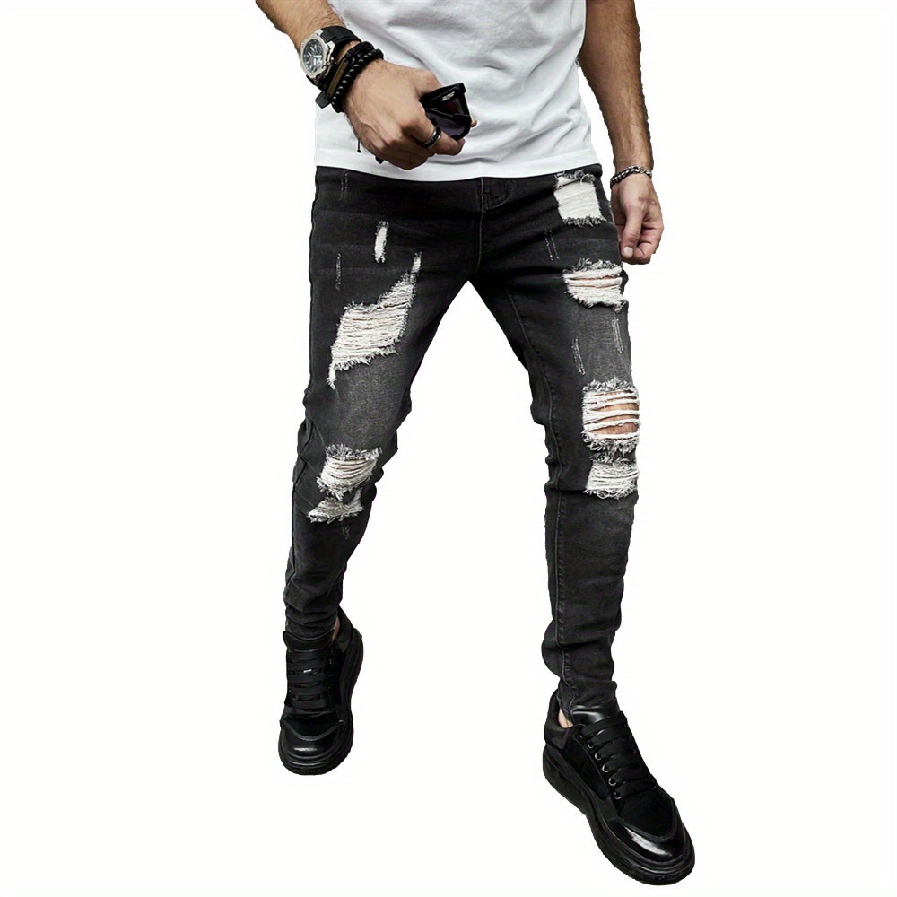 Stylish Slim Fit Ripped Jeans Men's Casual Street Style - Temu