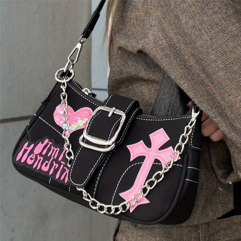 Y2k Purse Crossbody Bag, Pink Heart Shoulder Bag