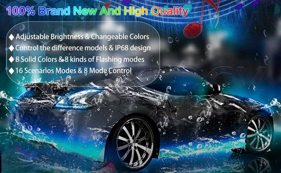 Style de voiture RGB LED bande atmosphère lampe sous tube de voiture sous  le châssis Underglow système de lueur de la lumière au néon à distance@90cm  : : Auto et Moto