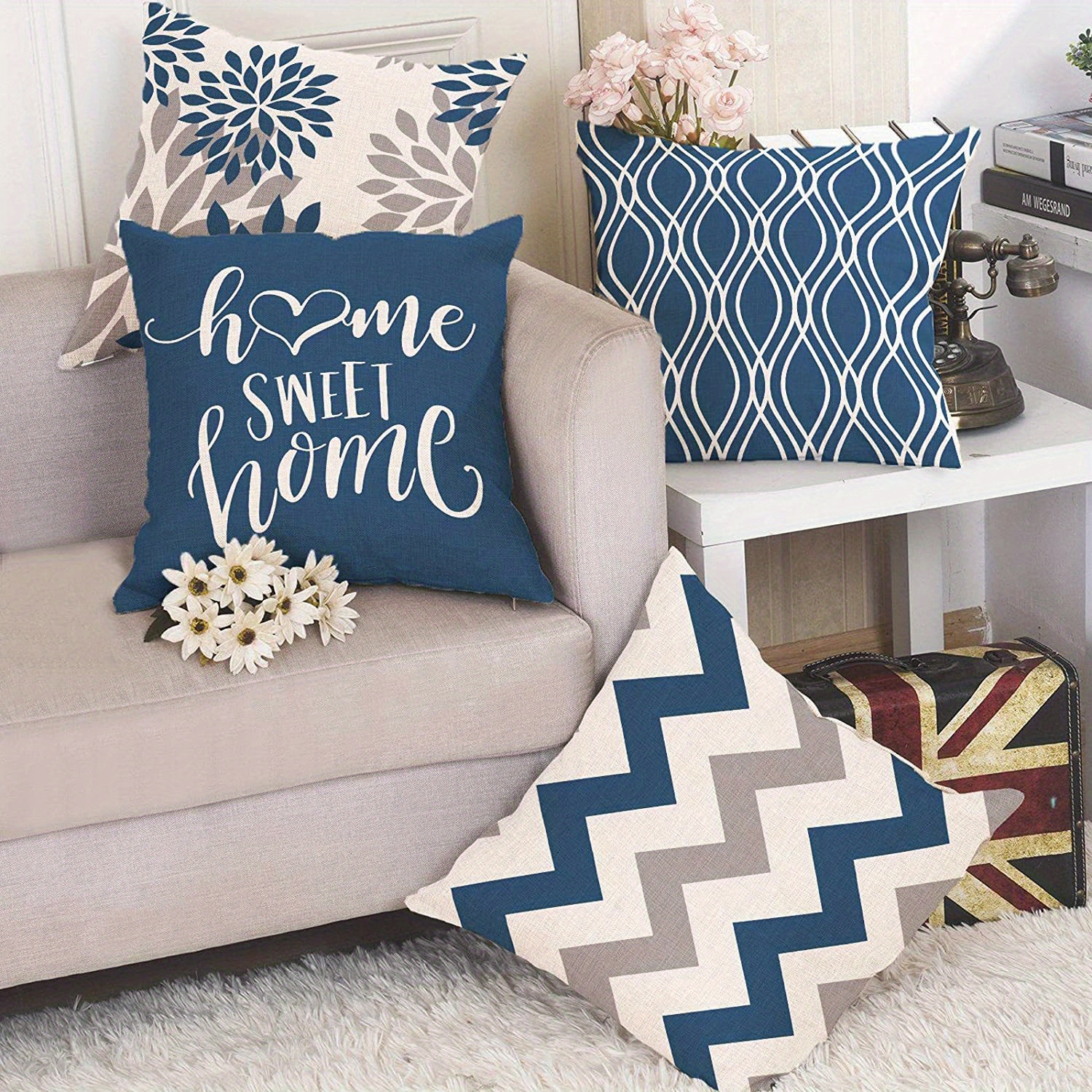 Stylish Blue Geometric Throw Pillow Covers For Home Decor - - No