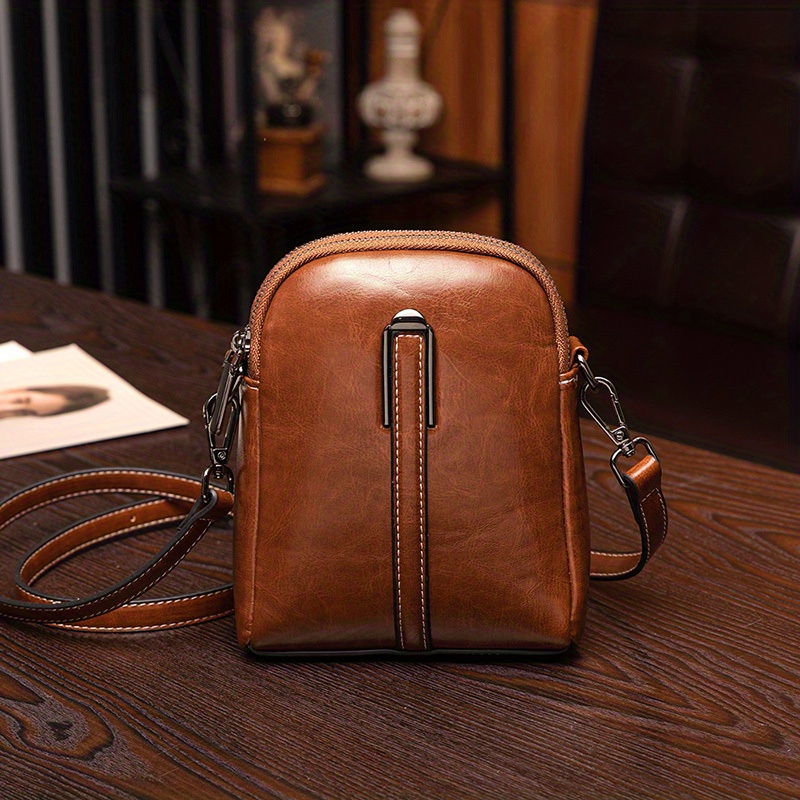 Simple Design Mini Shoulder Bag, PU Leather Zipper Sling Bag, Detachable Strap Crossbody Bag, Christmas Styling & Gift,Temu